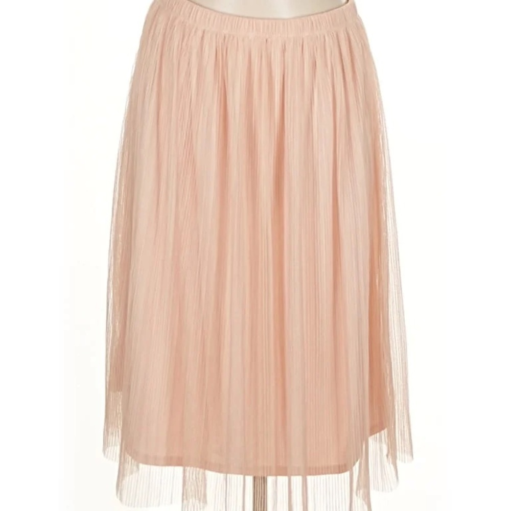 Bobeau Peach Tulle Pleated Midi Skirt